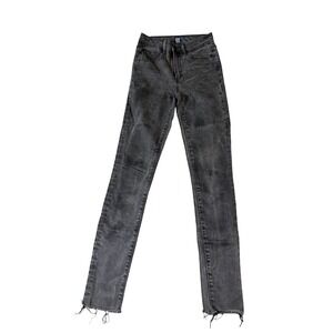 Gap Denim‎ 24R True Skinny Black Stretch Jeans Raw Hem 28" Inseam Mid-High Rise